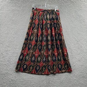 Vintage Women Boho Indie A Line Midi Skirt 12 Tall Geometric Artsy Retro Pleated